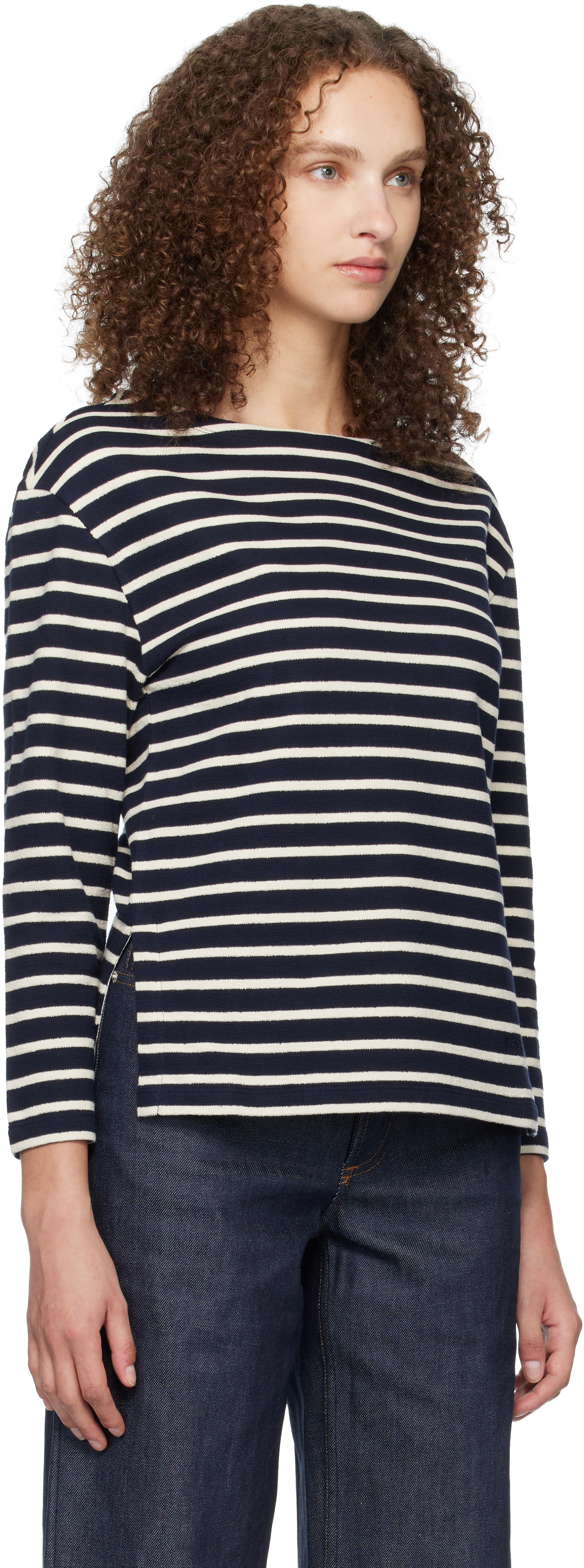 Navy Striped Three-Quarter Sleeve T-shirt