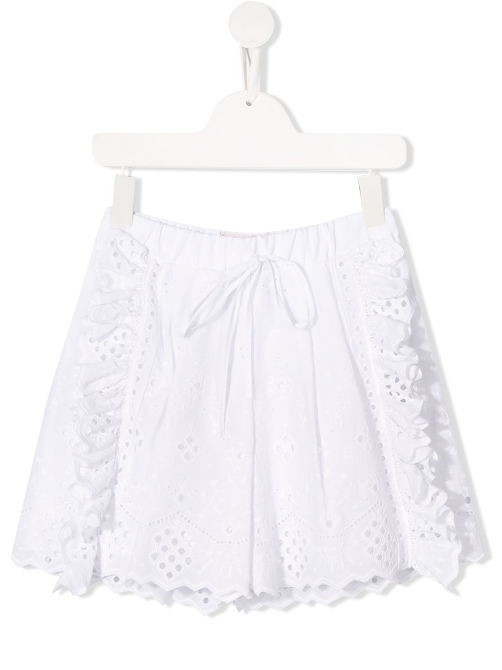 Embroidered ruffled shorts - White