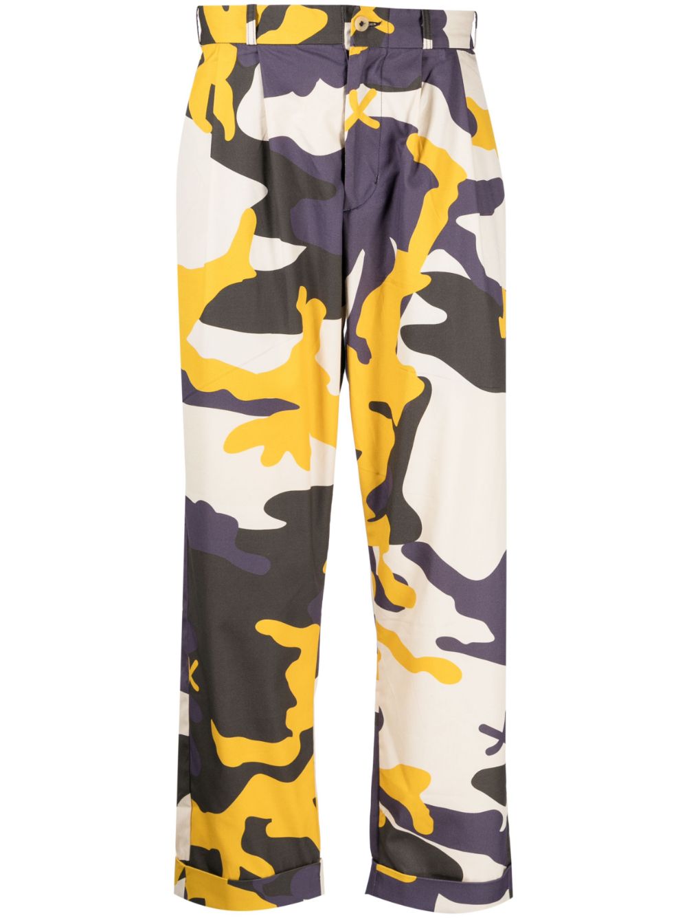 Camouflage-pattern cropped cotton trousers - Neutrals