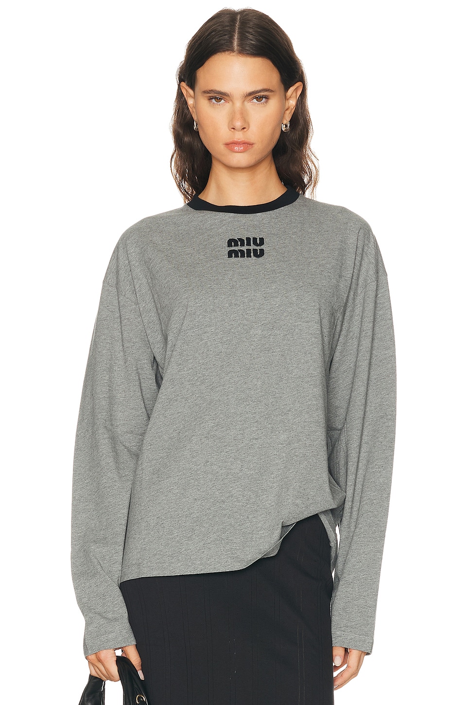 Miu Miu Jersey Top in Grigio & Nero - Grey. M also in