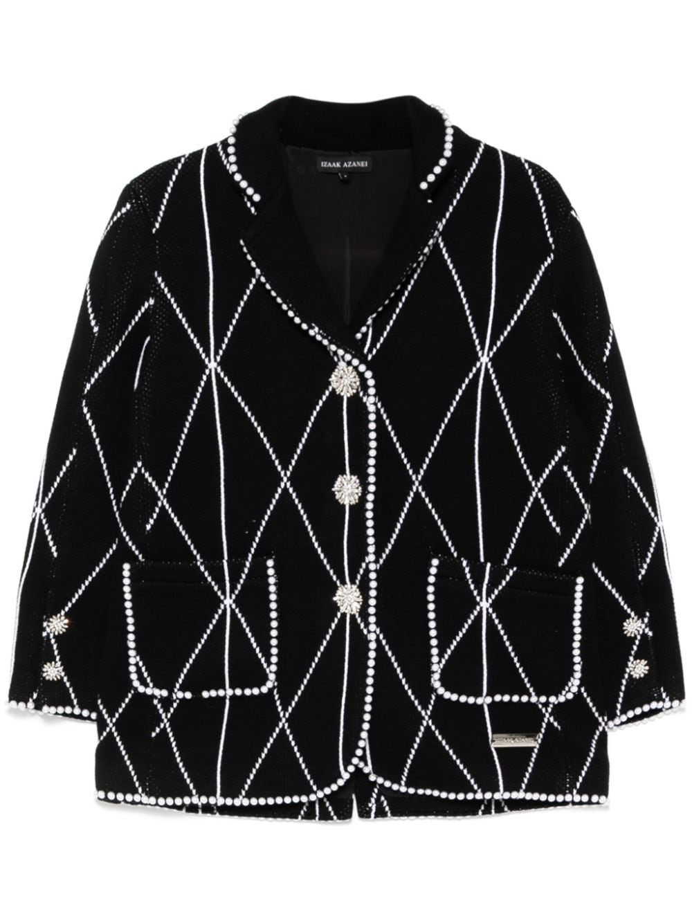 Faux-pearl embellished single-breasted blazer - Black