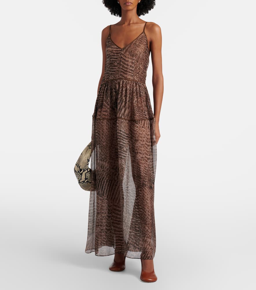 Printed semi-sheer silk maxi dress