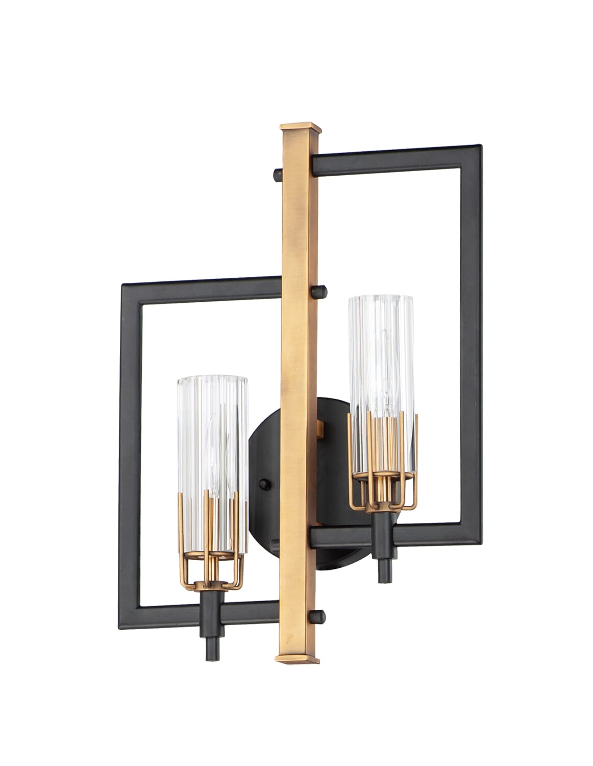 Maxim Flambeau 2-Light Wall Sconce in Black and Antique Bra
