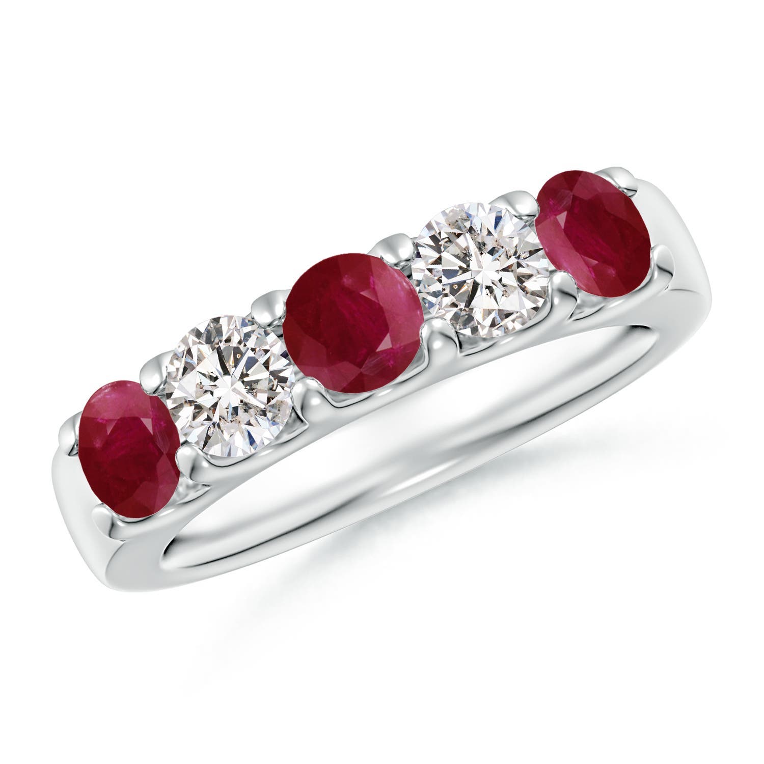 Angara 1.11 Carats Shared Prong Ruby and Diamond Half Eternity Ring in 14K White Gold