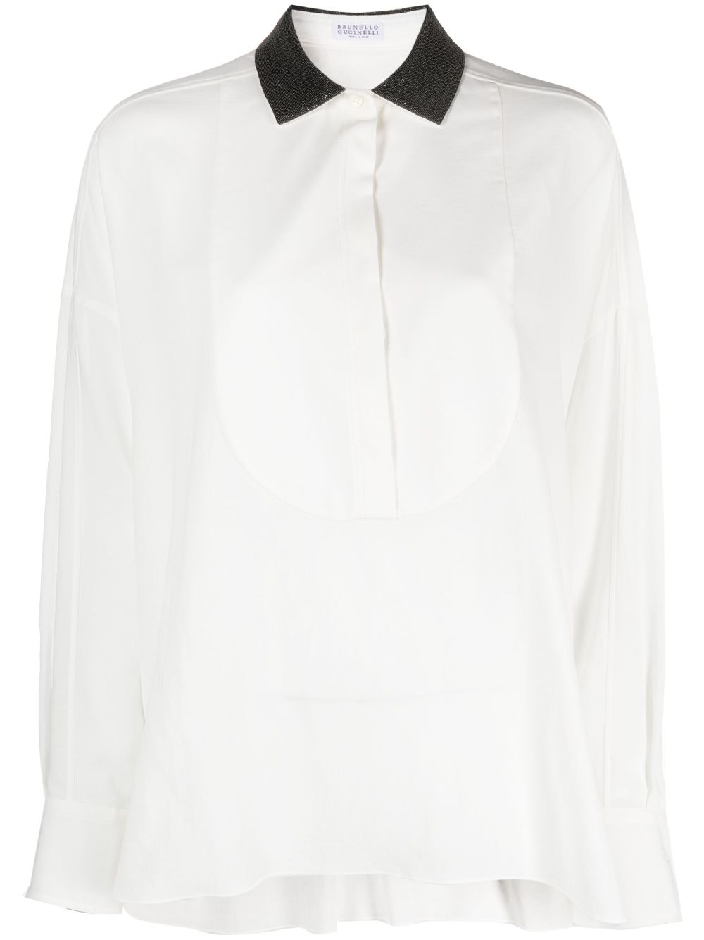Monili-bead cotton shirt - BEIGE