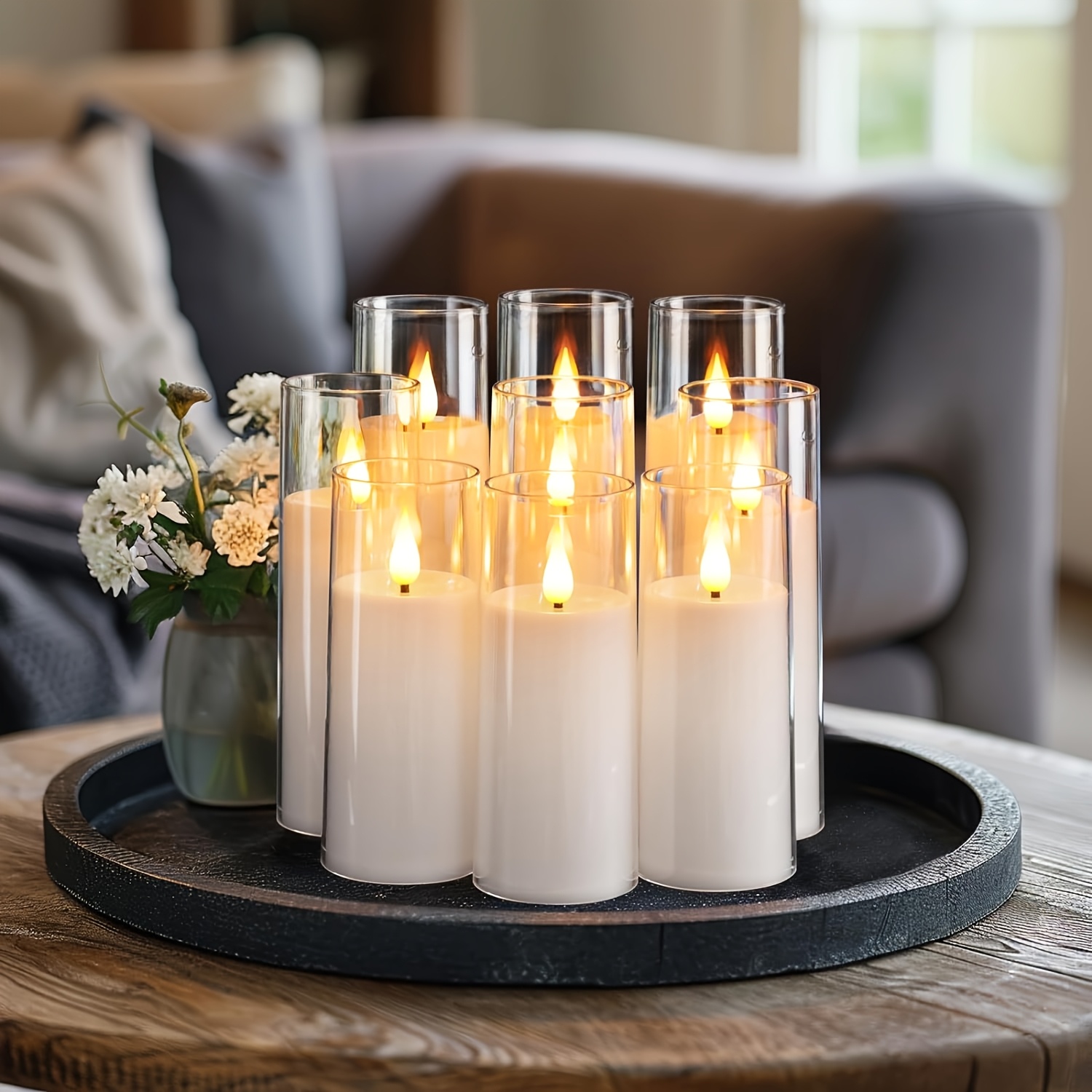 TEMU 5/9pcs Acrylic Flameless Candles, Battery Operated Candles, Flickering Led Pillar Candles With Remote Control And Timer, Christmas Home Decor