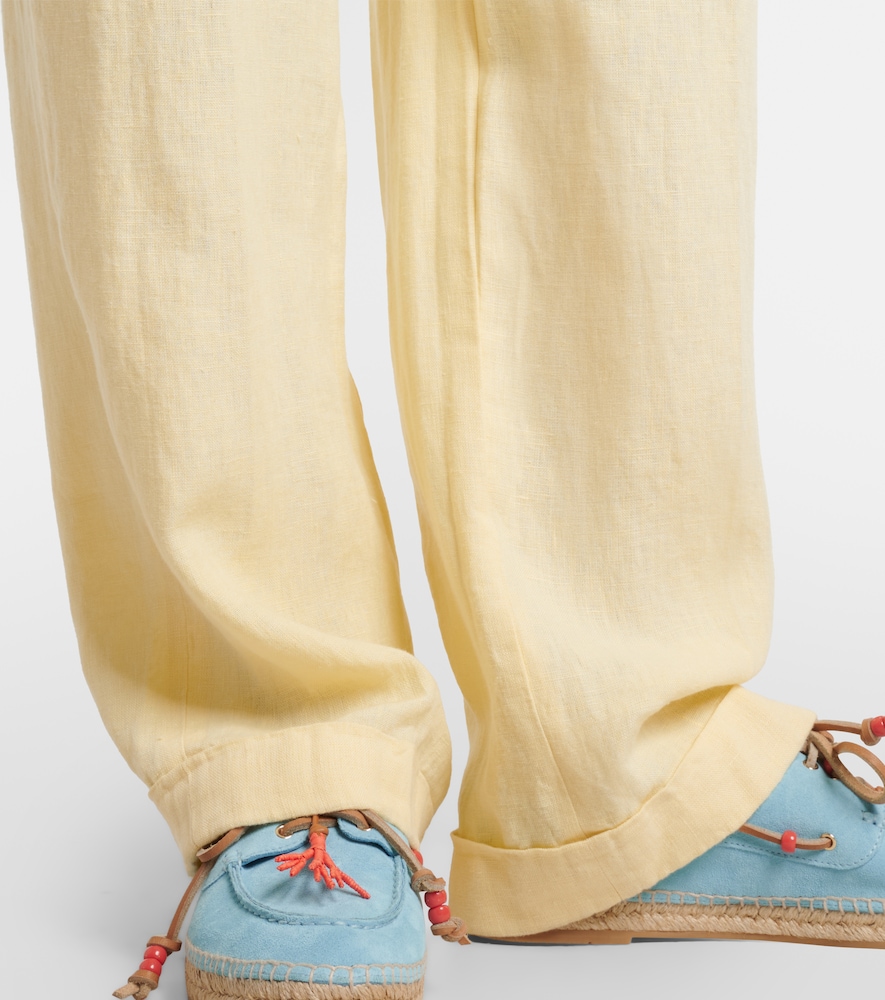 Belted linen straight pants