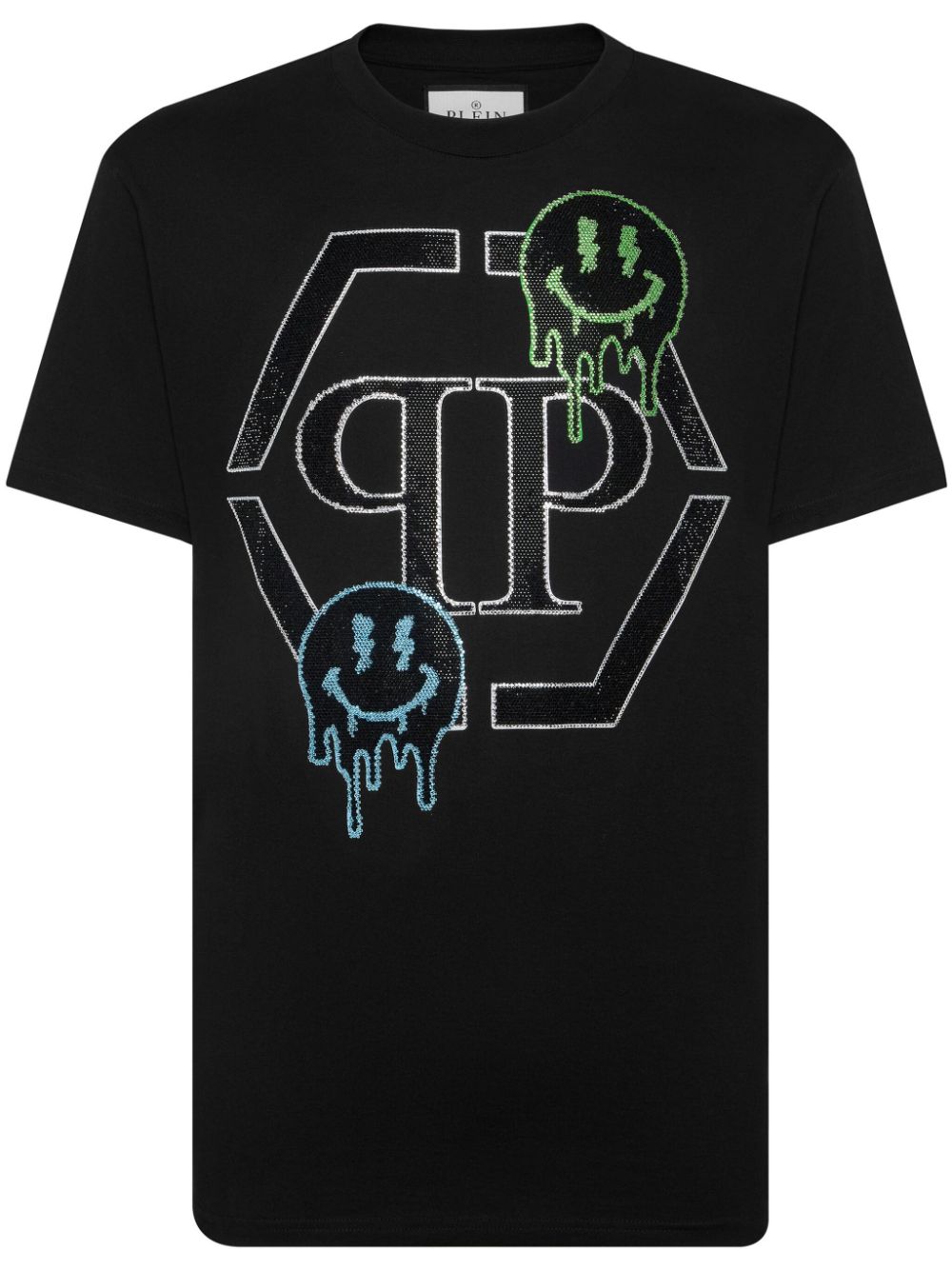 Embellished-smile cotton T-shirt - Black