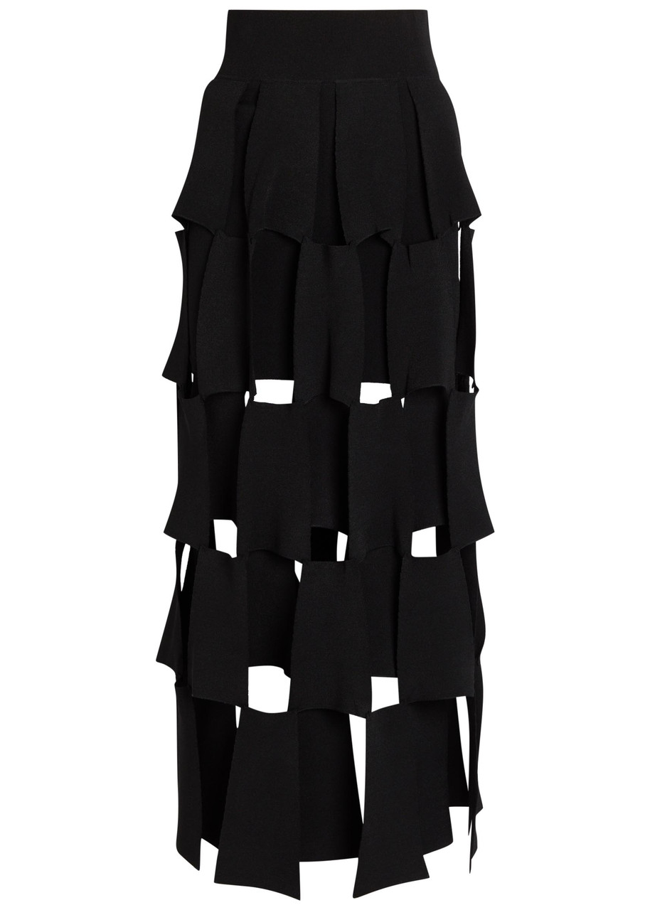 Panelled Trapeze Knit Midi Skirt