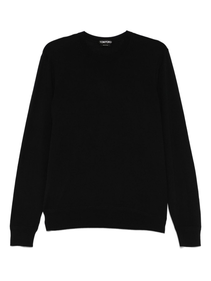 Black Fine Wool Crew Jumper