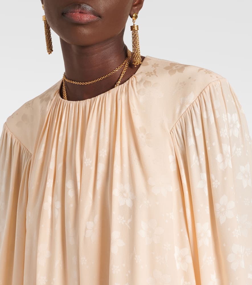 Chloé Gathered floral silk jacquard minidress