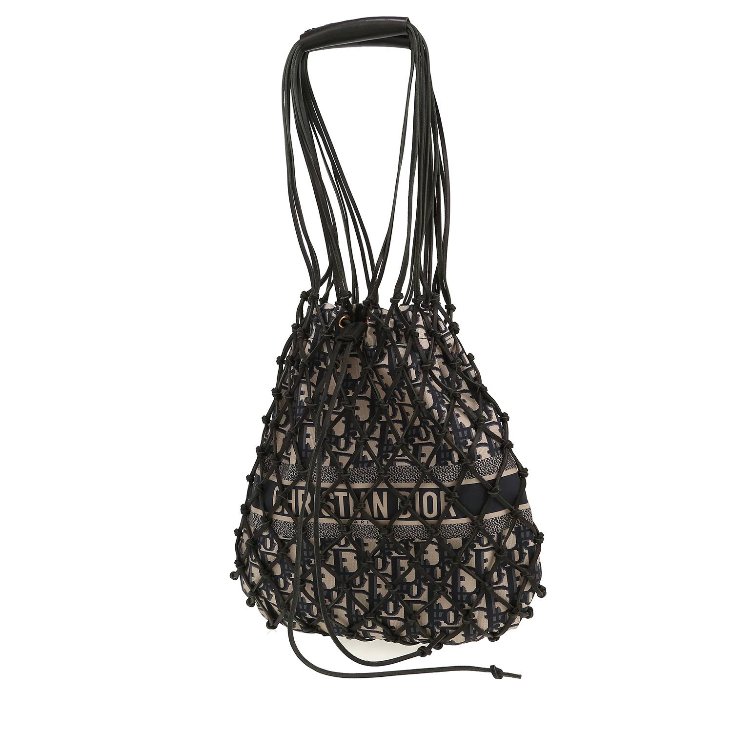 Handbag in navy blue and beige monogram canvas Oblique and