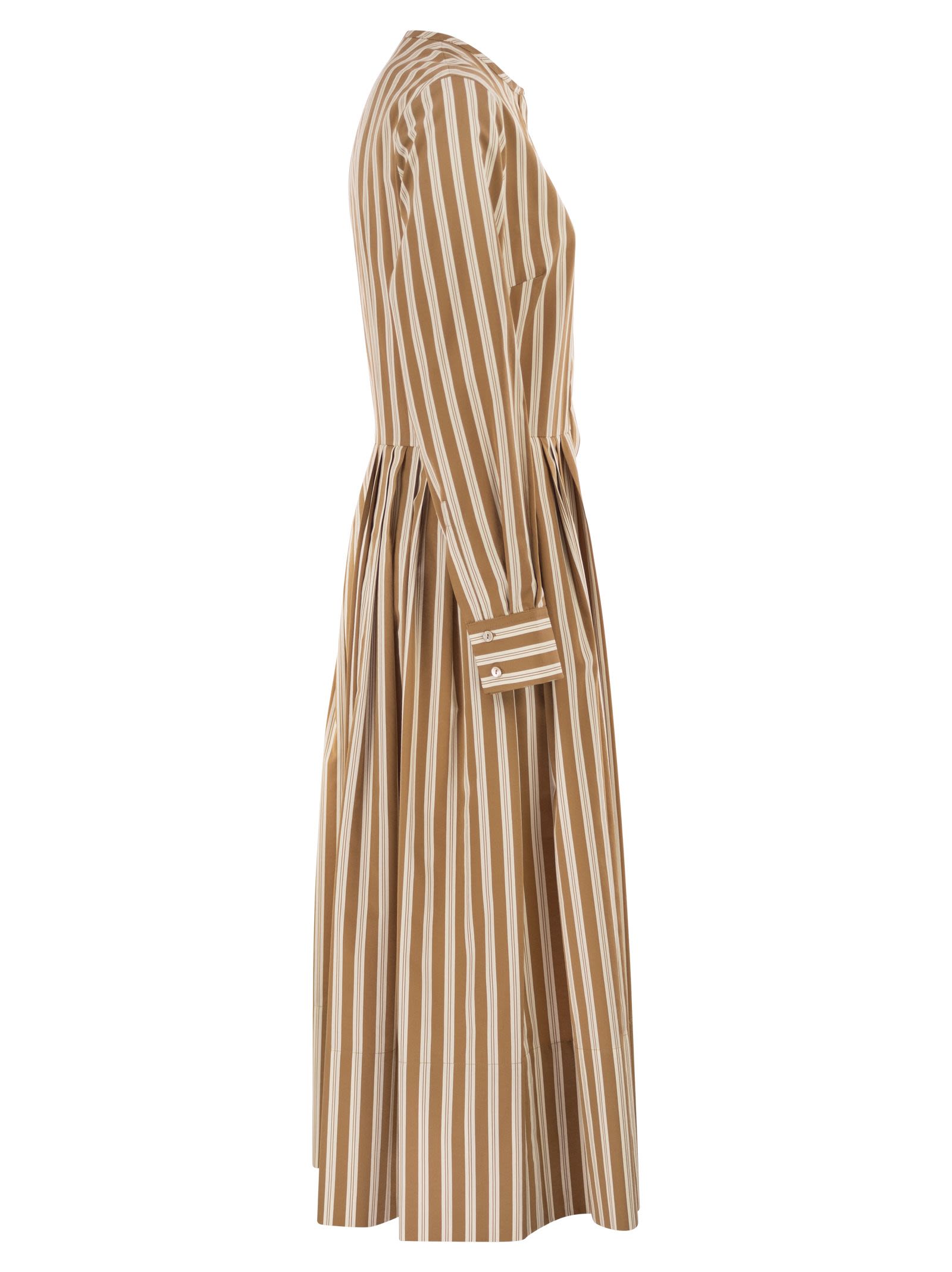 Antonelli Firenze Striped Cotton Midi Dress With Tailored Pleat