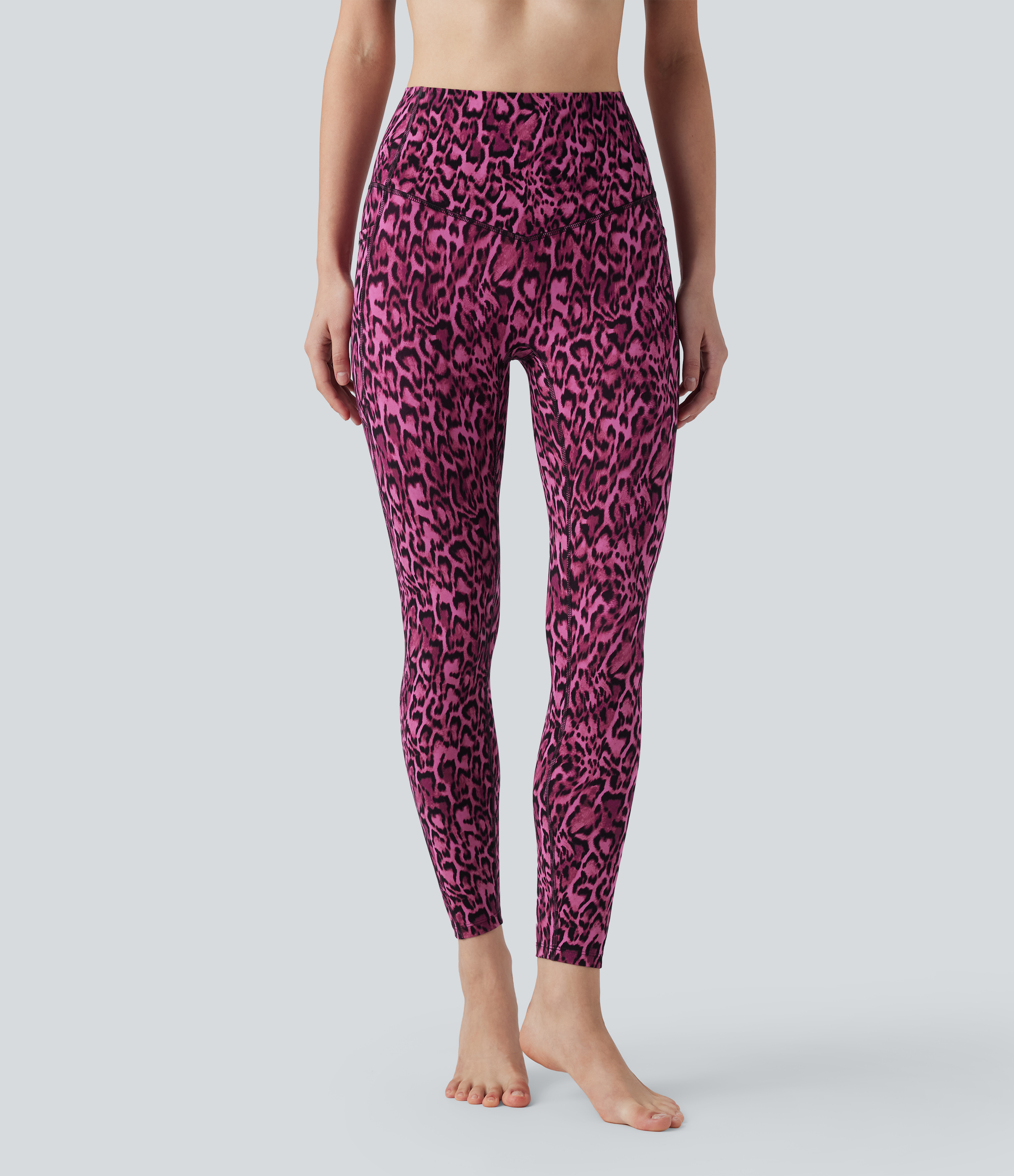 Halara Halara UltraSculpt™ Leopard Print High Waisted Tummy Control Yoga Leggings with Pockets - Black and Fuchsia Leopard Print - XLfull_length