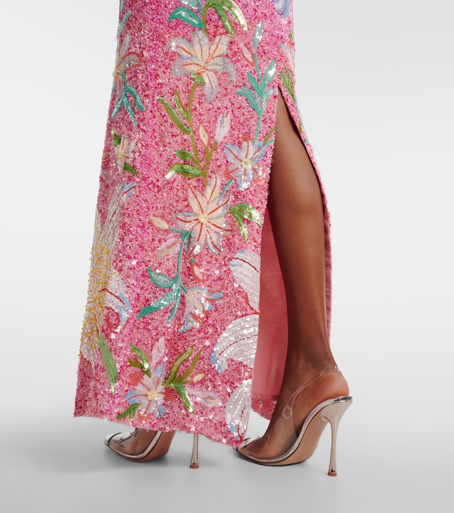 Là Fuori Floral sequined gown