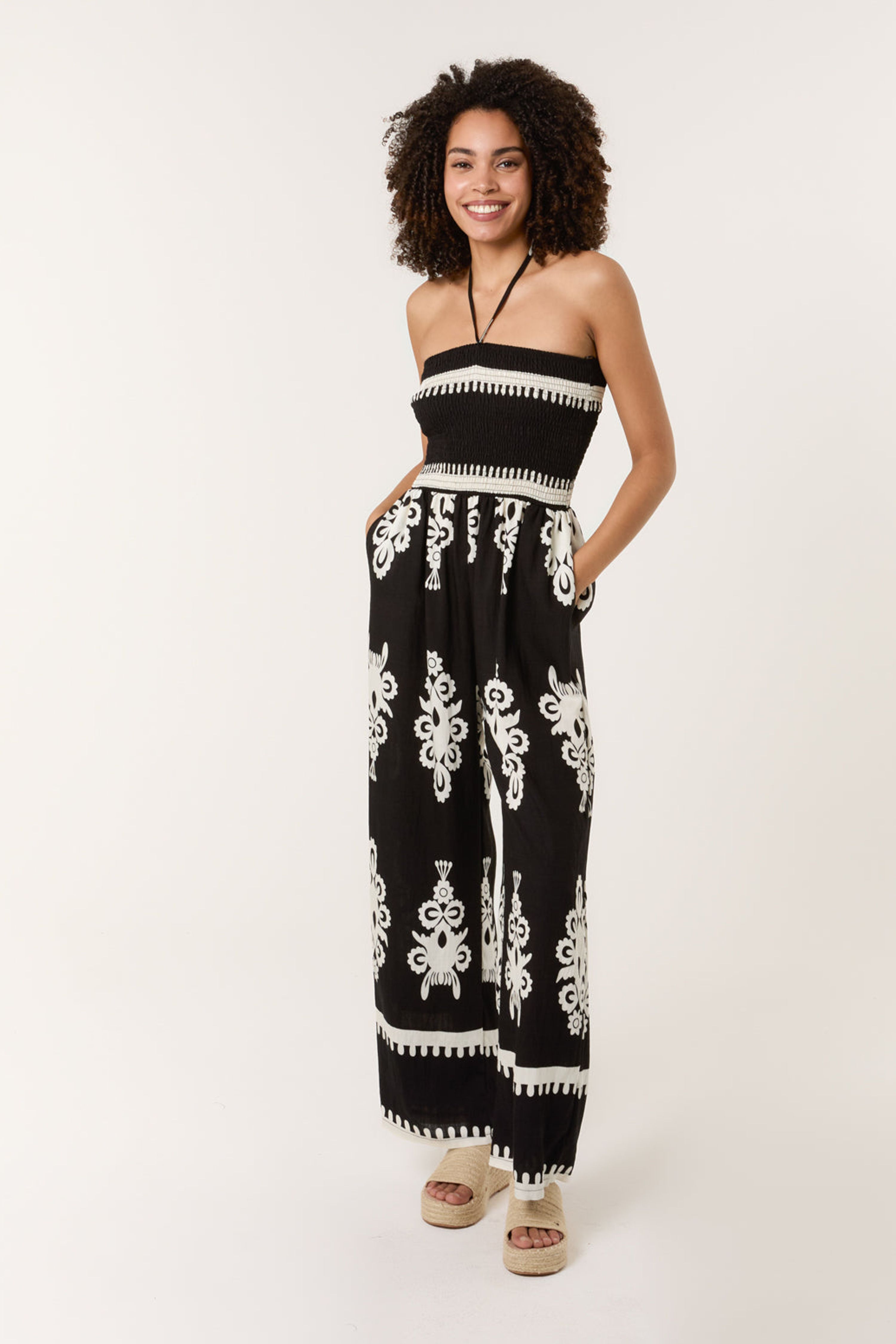 Blue Vanilla Women's Black Halter Neck Shirred Waist Jumpsuit | : Small/Mediu