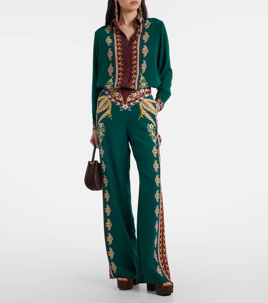 Printed silk wide-leg pants