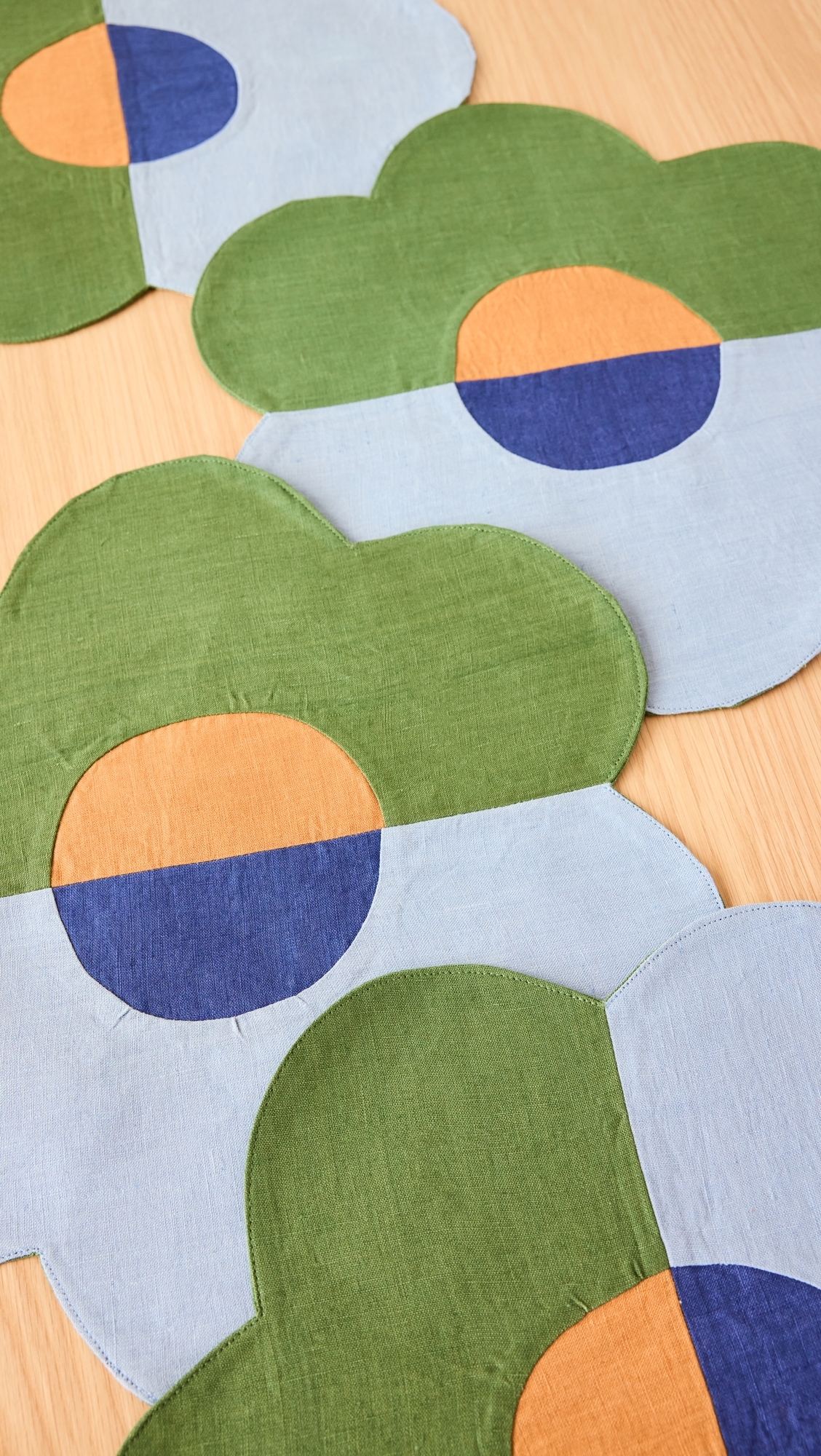 Linen Patchwork Placemats Set of 4 Floral/Green/Blue One Size