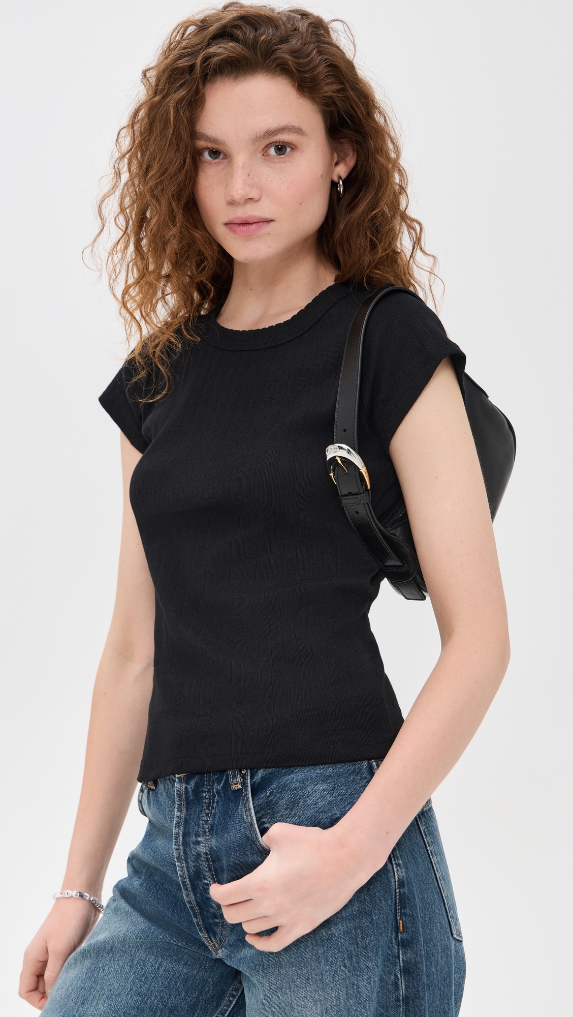 Marea Pointelle Crew Neck Tee Black
