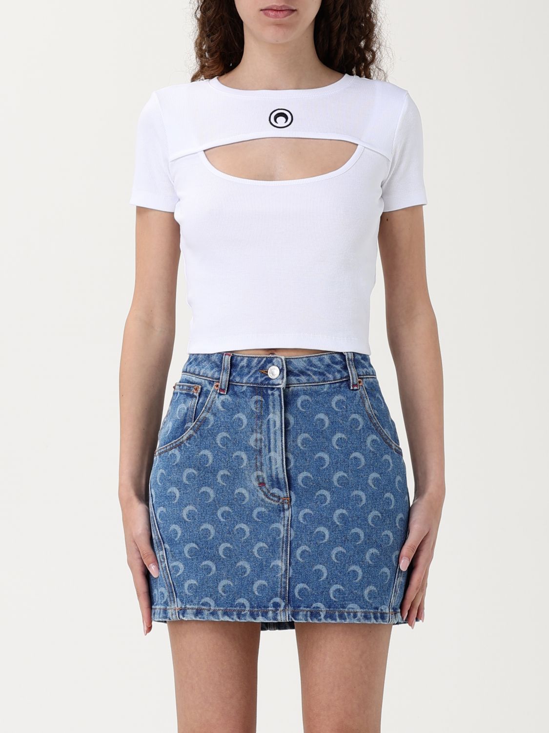 Moon-logo cut-out T-shirt - White