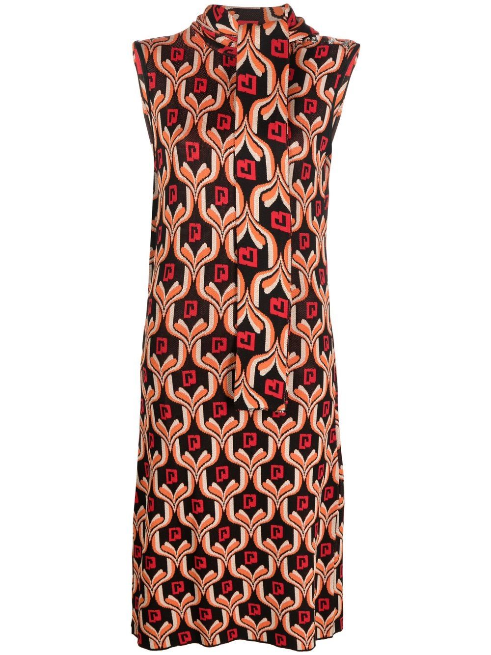 Patterned sleeveless midi dress - Black