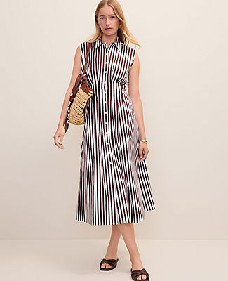 Ann Taylor Petite Weekend Striped Pleated Midi Shirtdress