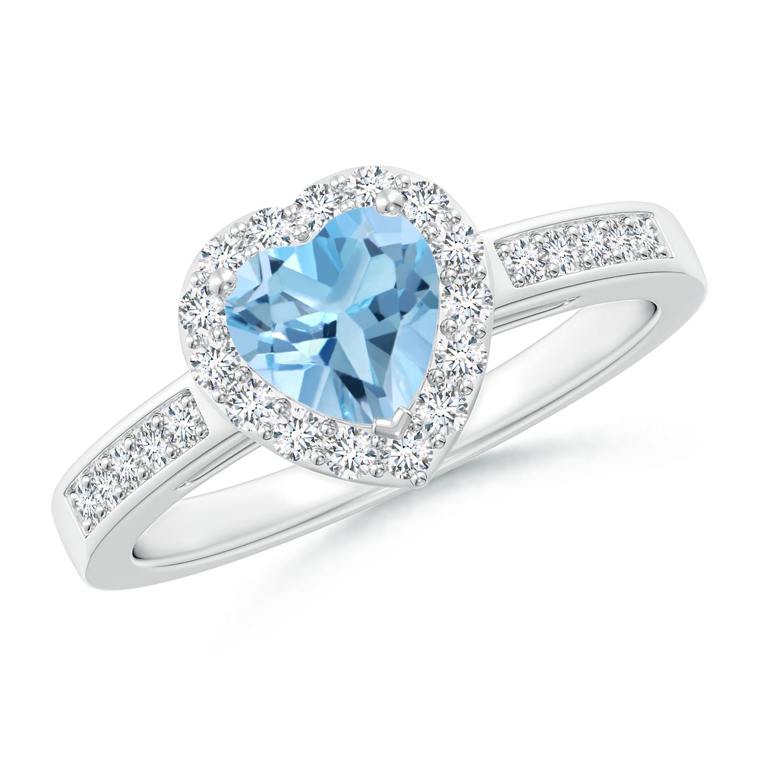 Angara 0.92 Carat Heart-Shaped Swiss Blue Topaz Halo Ring with Diamond Accents in Platinum