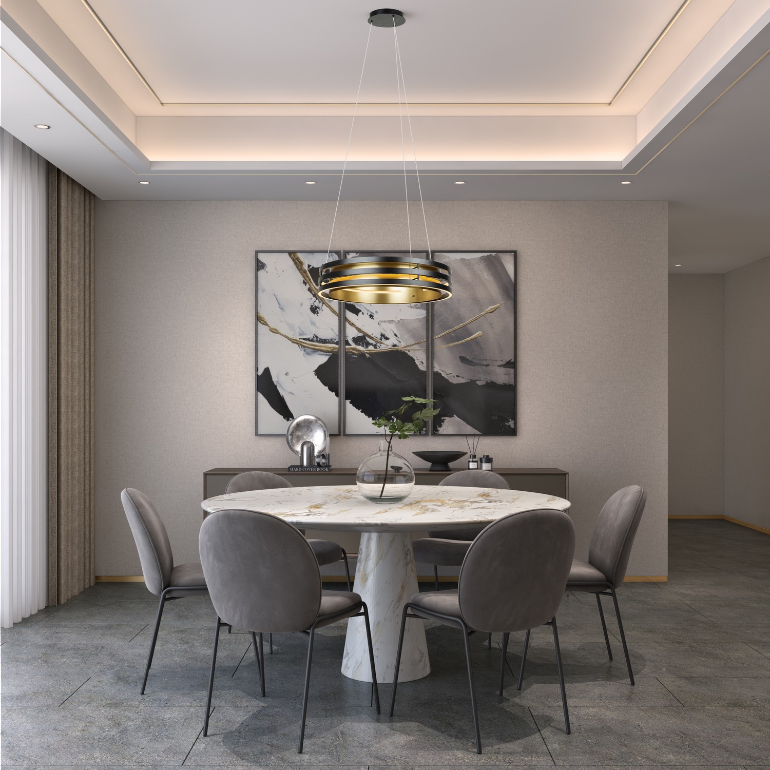 Black and Brushed Brass LED Chandelier from the Toledo Collection