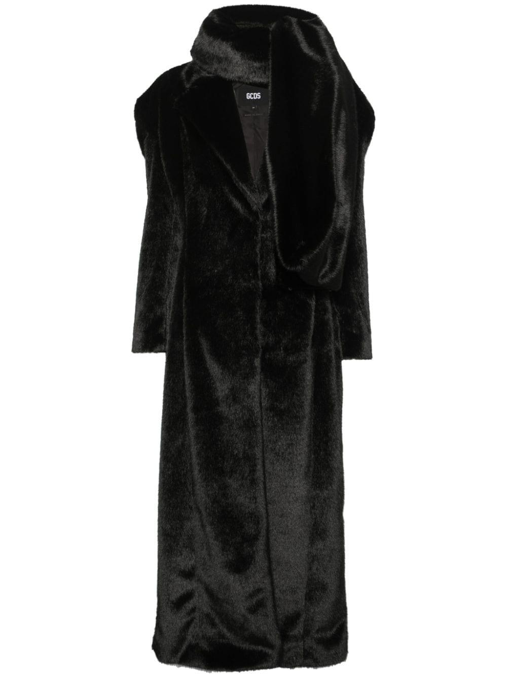 Scarf-detail faux-fur coat - Black