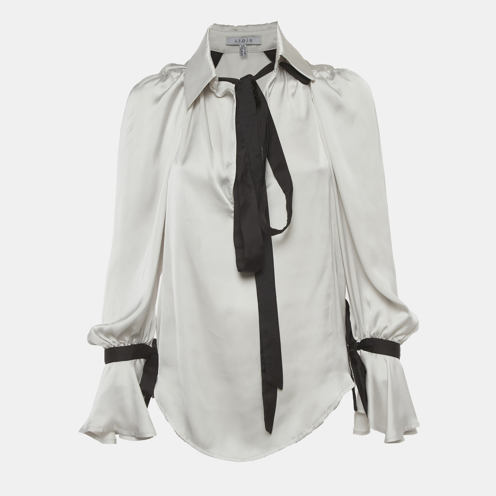 Atoir Light Grey Satin Tie Up Blouse