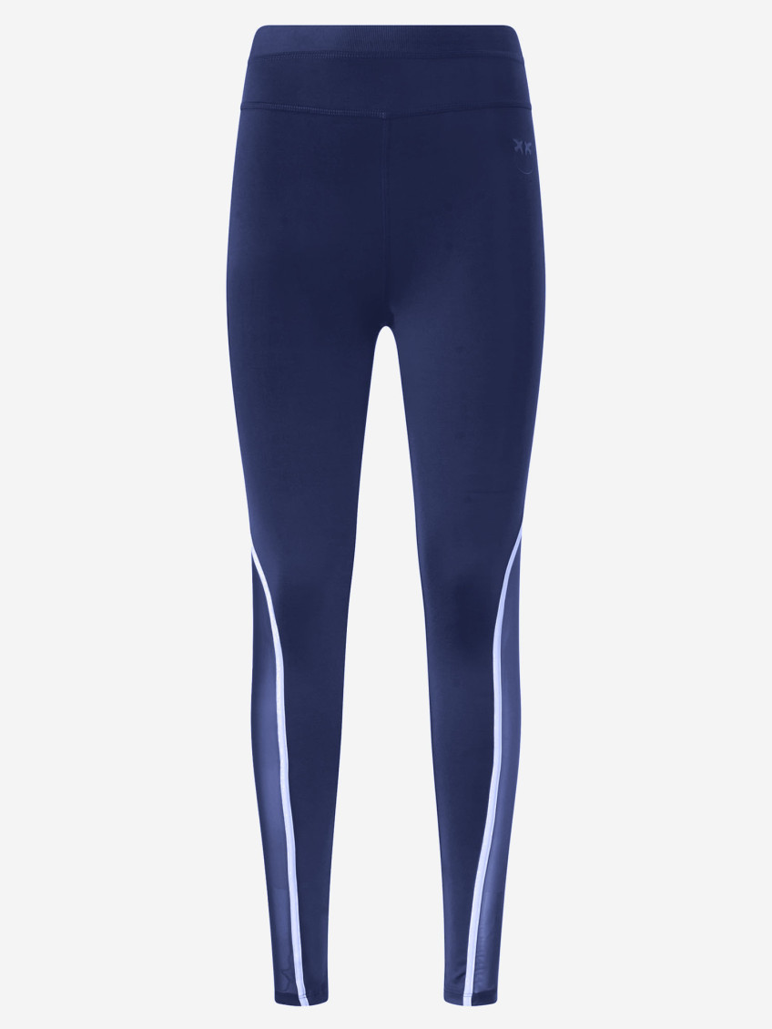 Luna Piena Blue Pants With Love Birds Diamond Cut Embroidery On The Front And Side Striped Detail In Tech Fabric Woman