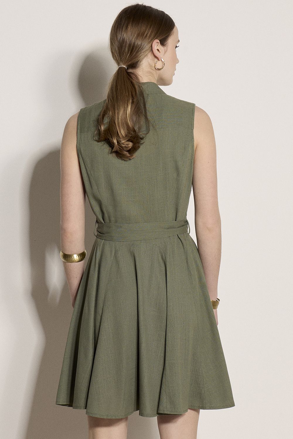Apricot Women's Linen Blend Shirt Mini Dress in Khaki