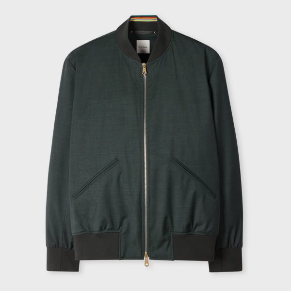 Dark Green Melange 'Storm System' Wool Bomber Jacket