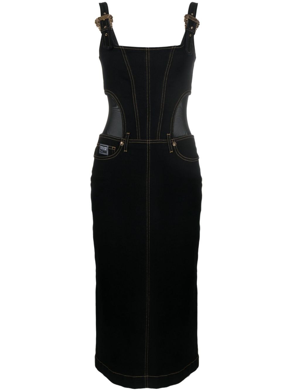 Contrast-stitching denim dress - Black