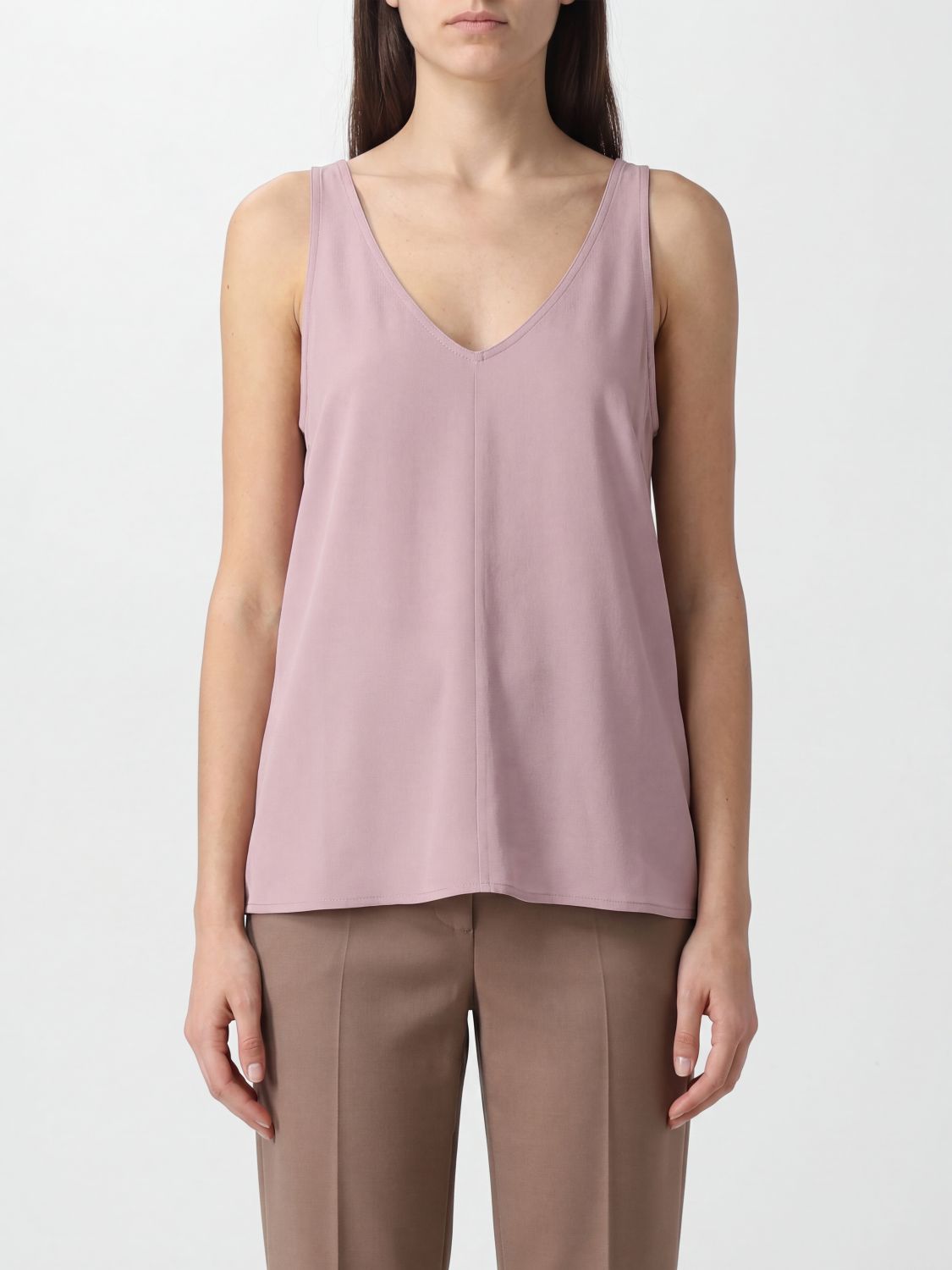 Silk-Blend Top with V-Neck and Off-the-Shoulder Design