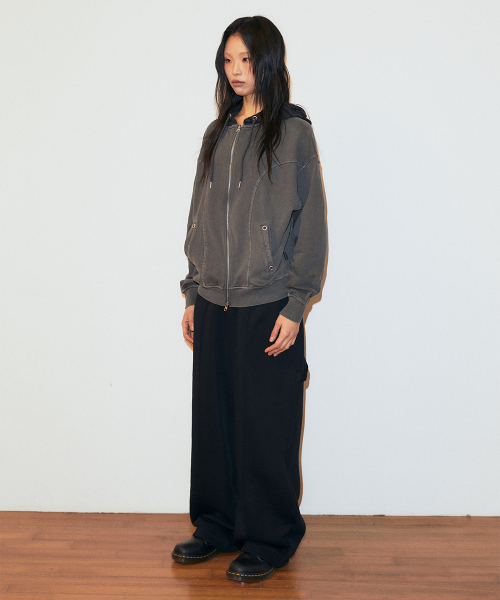 PIGMENT STRIPE MIXED ZIP UP HOODIE CHARCOAL