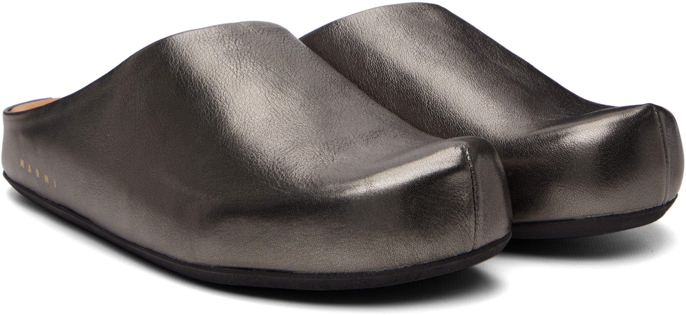 Gunmetal Fussbett Sabot Slip-on Loafers