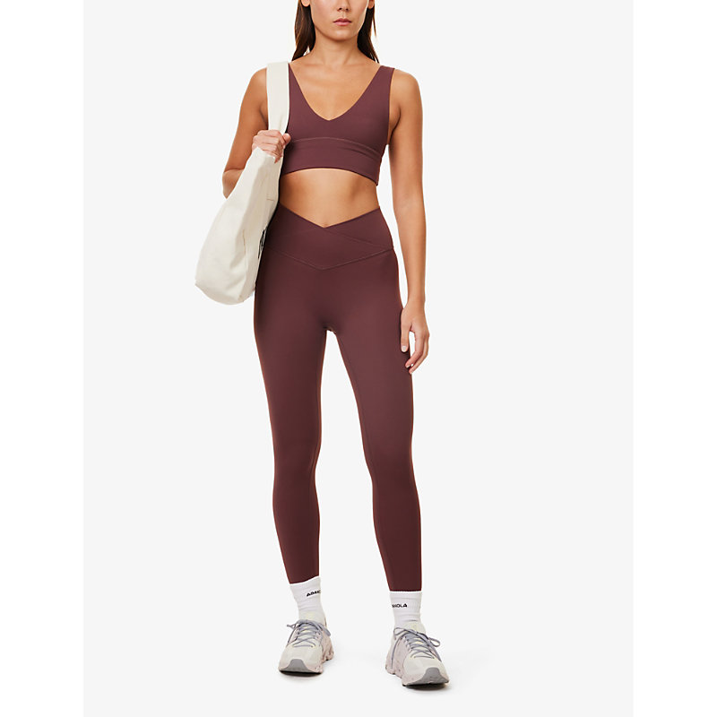 Womens Burgundy Ultimate Wrap-over High-rise Stretch-woven Leggings