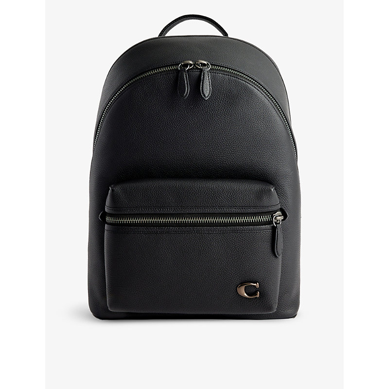 Mens Black Charter Leather Backpack