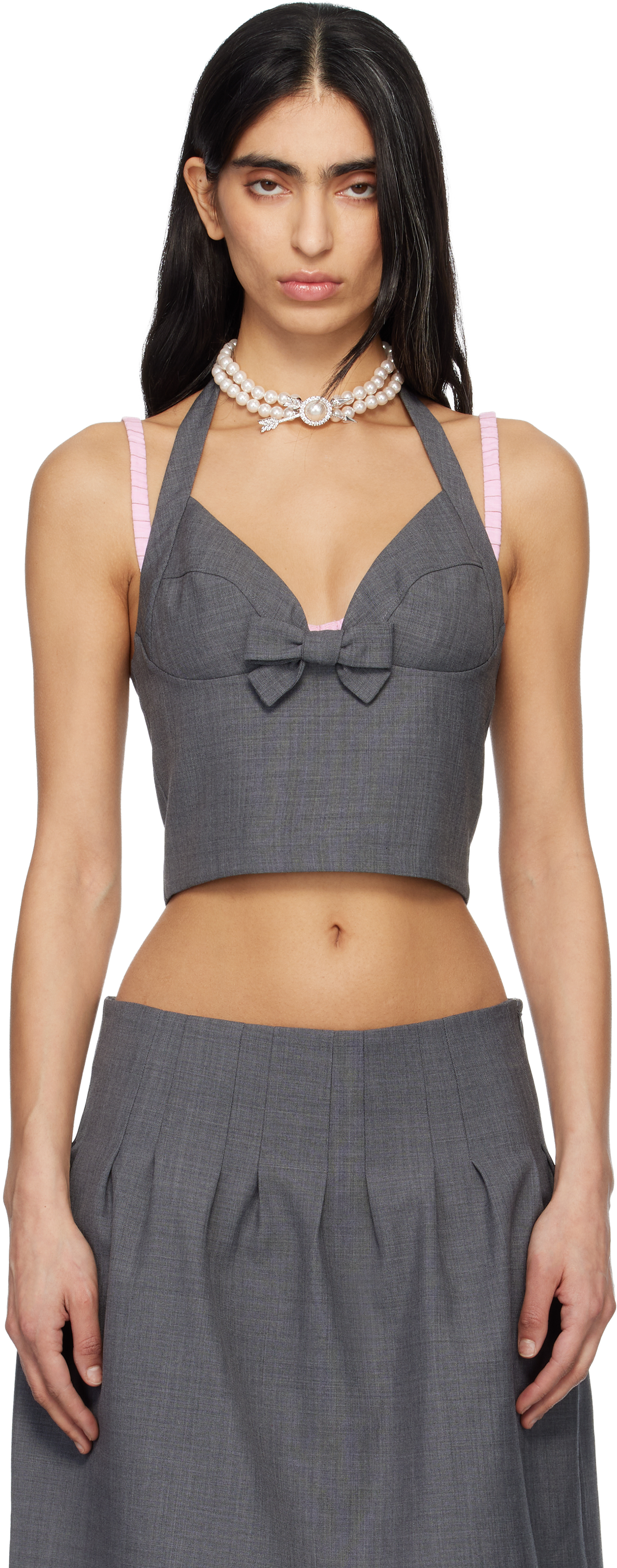 Gray Halter Bow Tie Cami Top