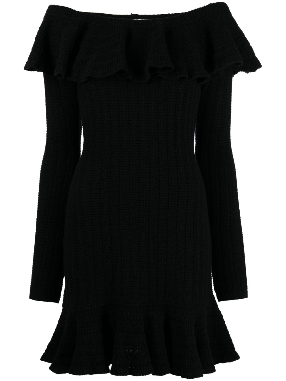 Square-neck wool minidress - Black