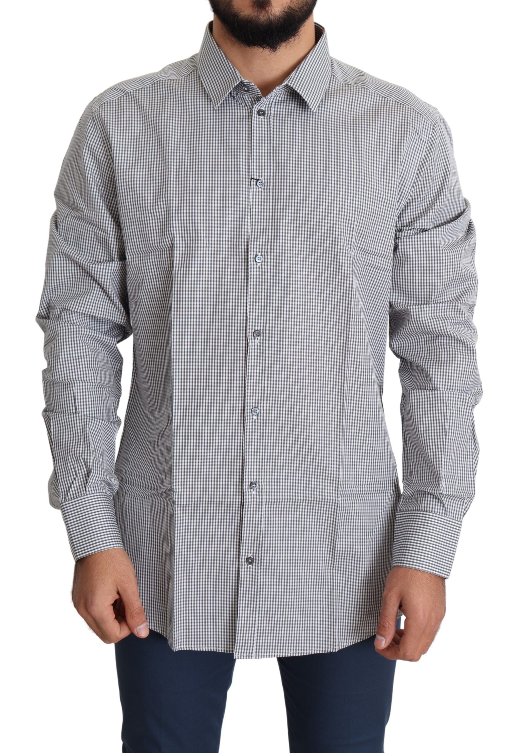 Checkered Cotton Dress Shirt — Black