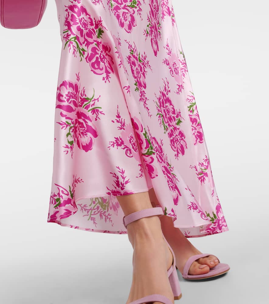 Floral-appliqué silk maxi dress