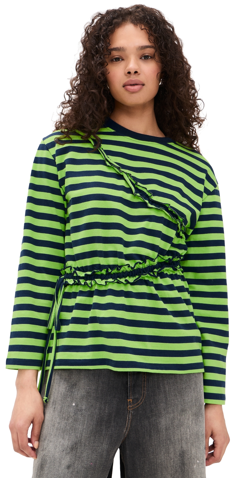 Prudie Ruffle Long Sleeve Tee Lime