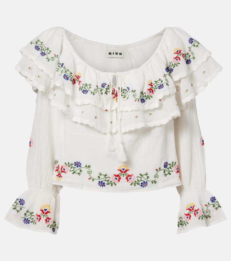 Maurine embroidered ruffled cotton top