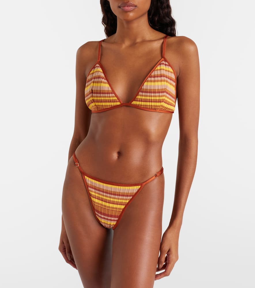 Ann ribbed-knit striped bikini bottoms