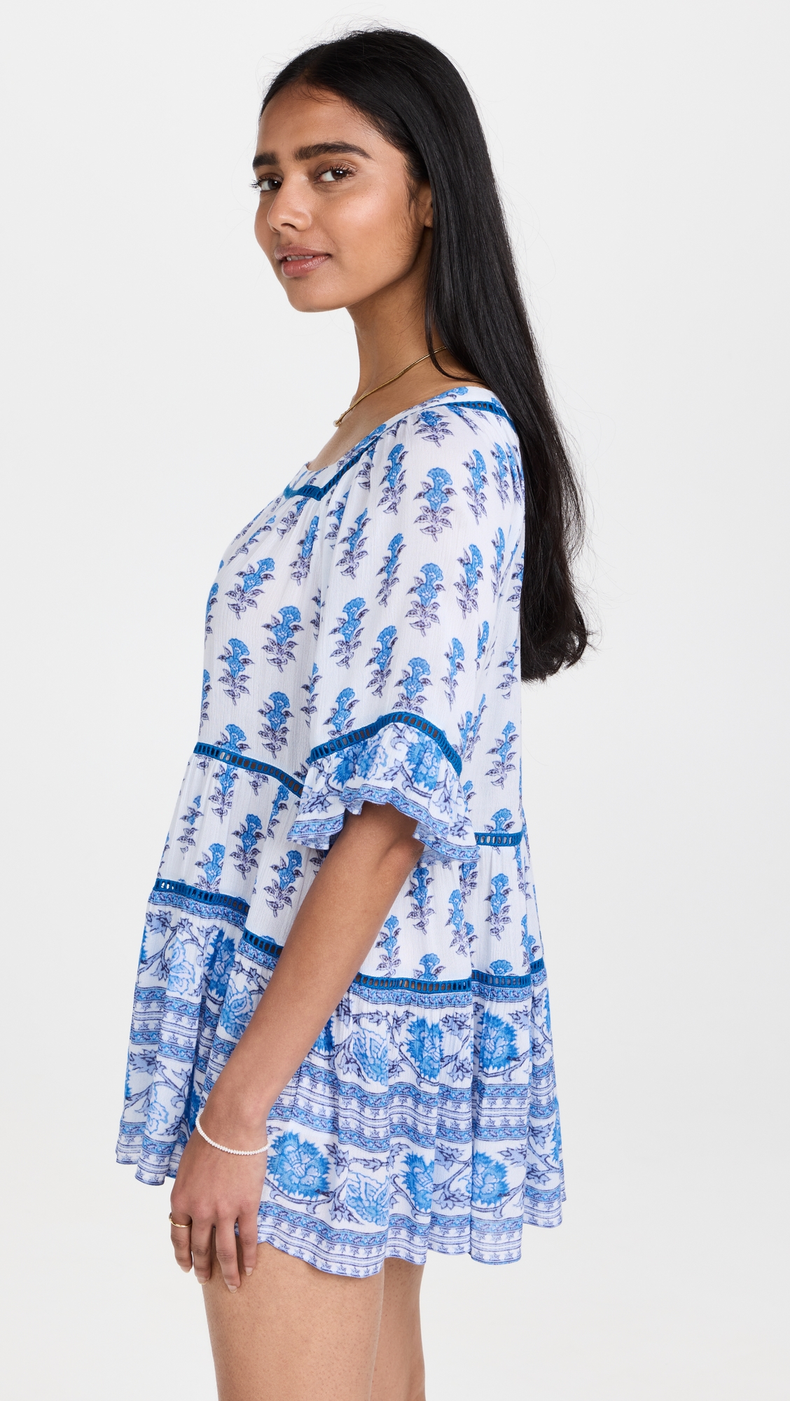 Drop Waist Border Print Dress Blue Border Print