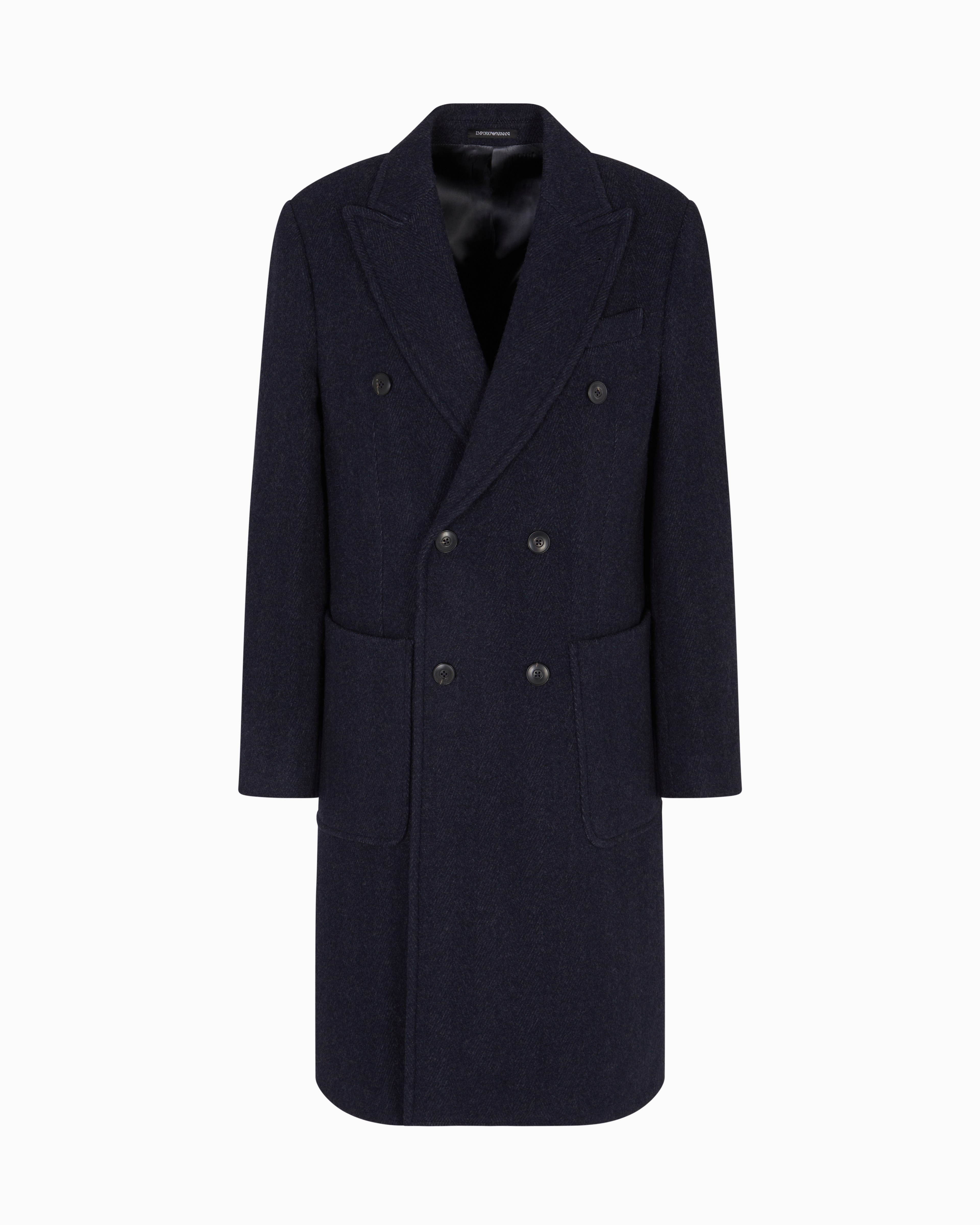Double-breasted chevron mélange wool coat