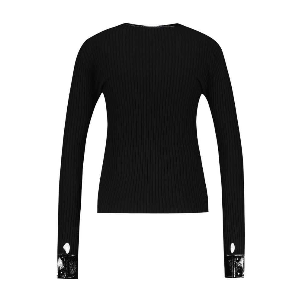 Ribbed Wool with Contrasted Cuffs Cardigan — Black