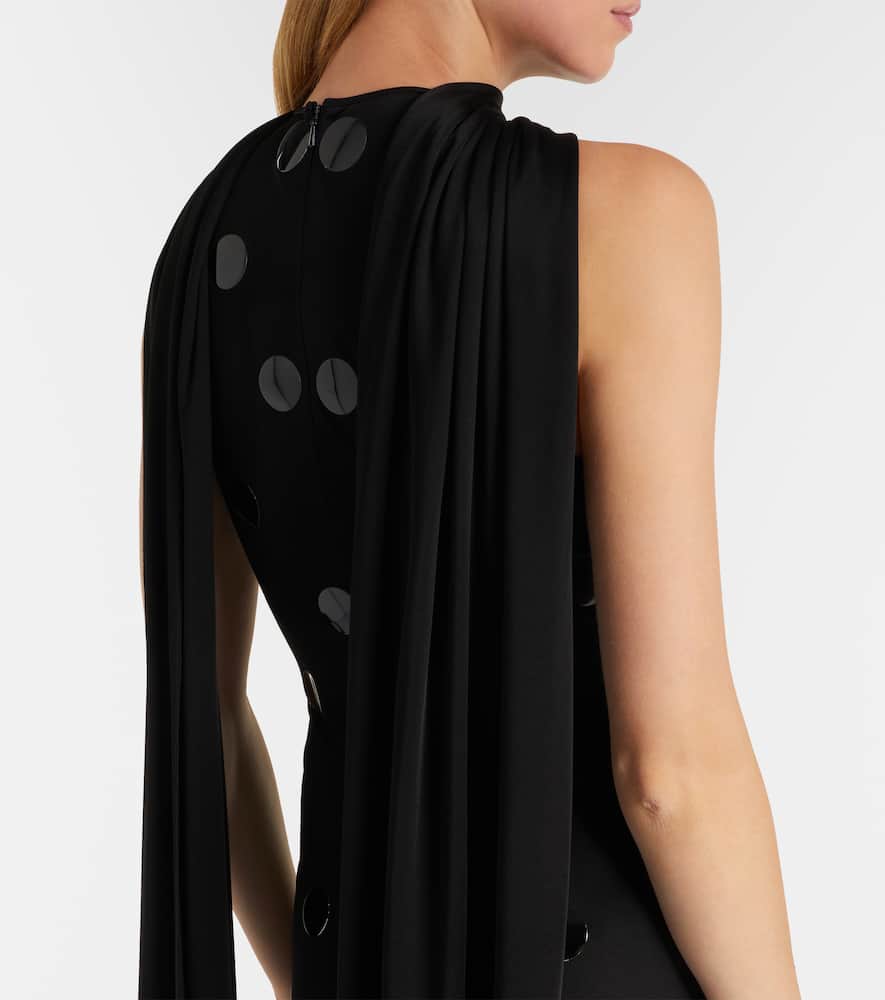 Embellished scarf-detail jersey gown